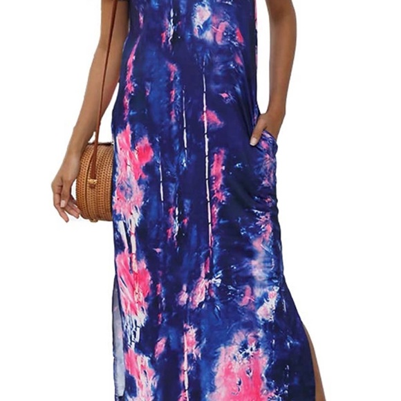 Tie dye tee shirt maxi dress with pockets - Picture 4 of 6